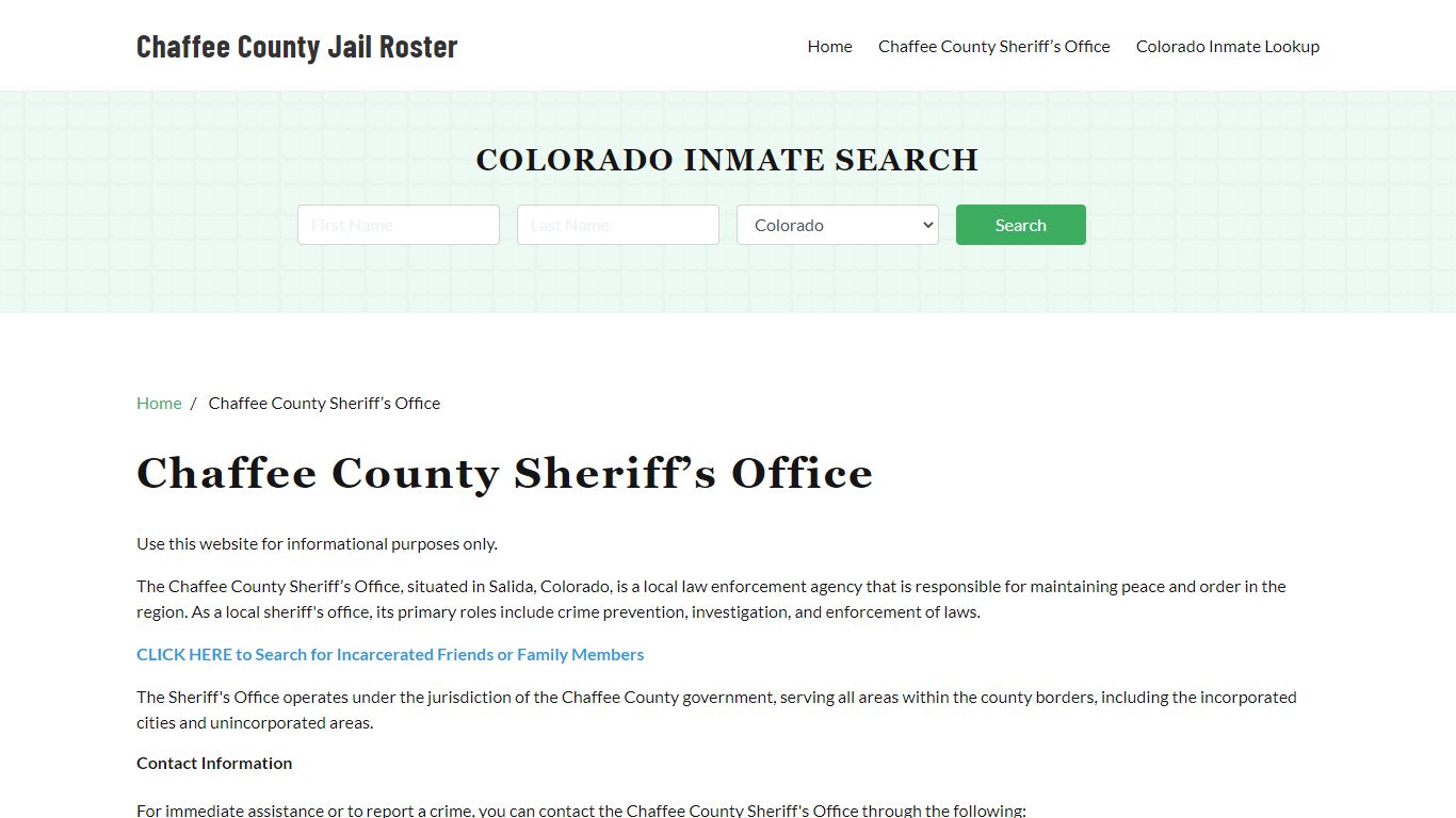 Chaffee County Sheriff Office, CO, Arrest Warrants Search